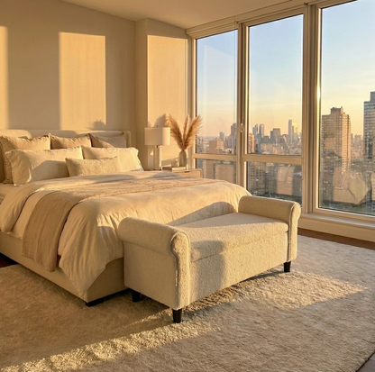 Harriet Boucle Storage Ottoman Bench - White