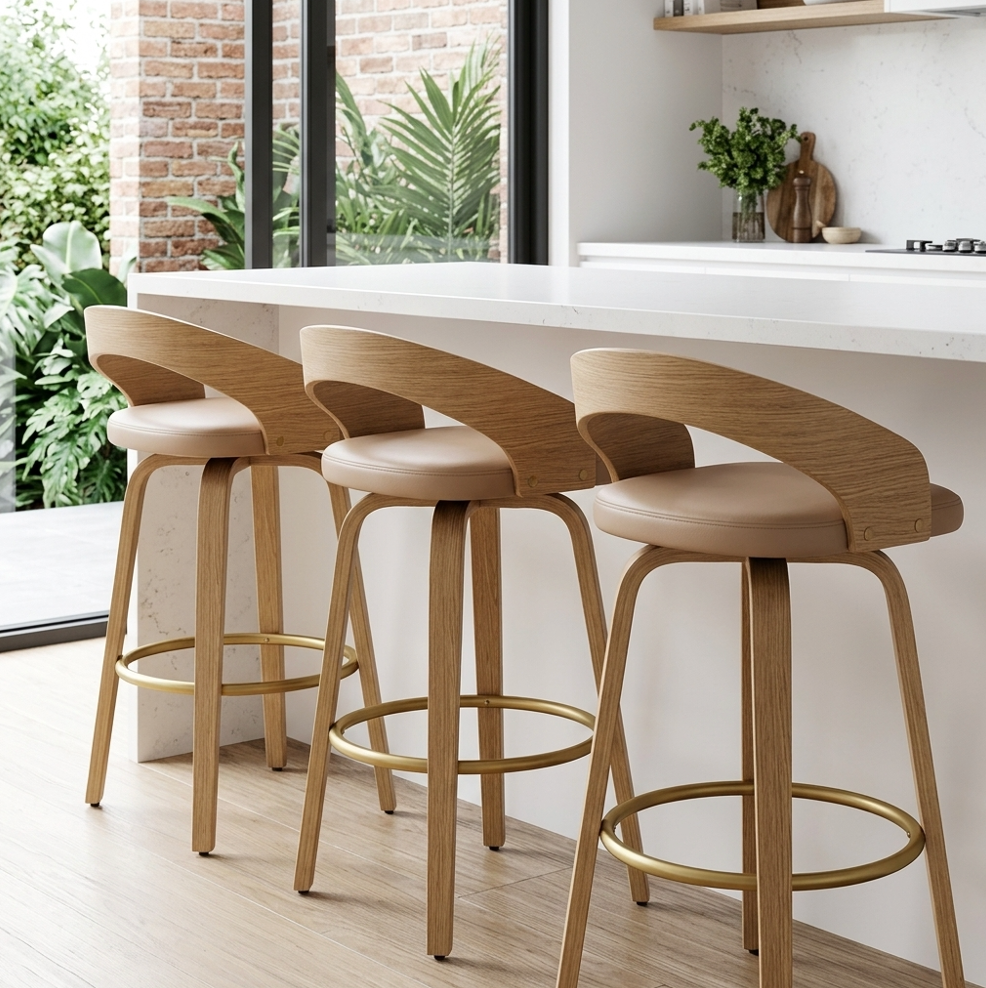 Hudson Oak Bar Stool - Tan + Oak Set of Two