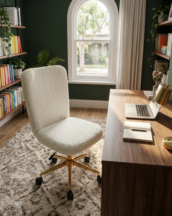 Herman Boucle Office Chair - White – luxury accent chair by Interior Ave