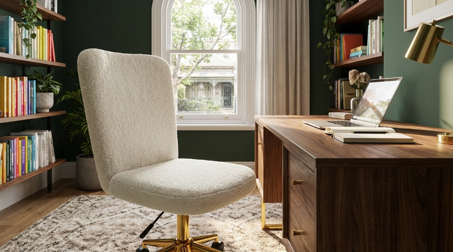 Herman Boucle Office Chair - White – luxury accent chair by Interior Ave