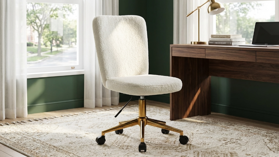 Herman Boucle Office Chair - White – luxury accent chair by Interior Ave