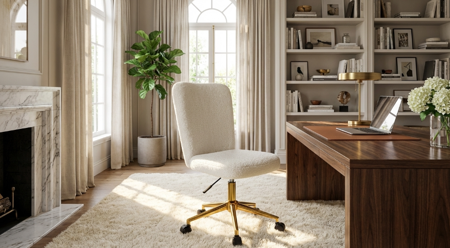 Herman Boucle Office Chair - White – luxury accent chair by Interior Ave