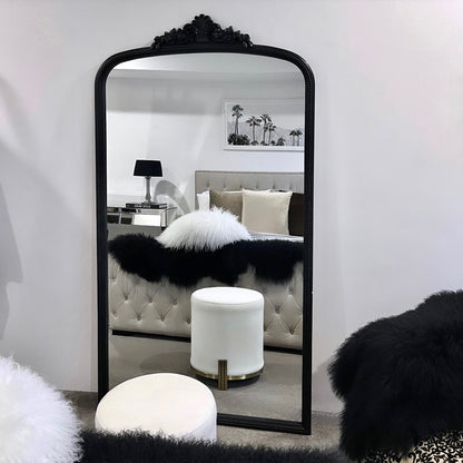 Tall arched black mirror with crest detail – Helena by Interior Ave