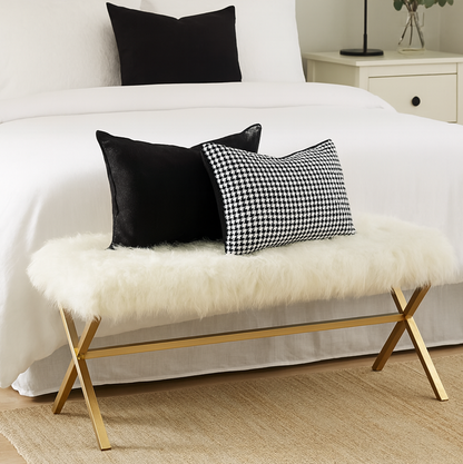 Oxley Fur Bench - White & Gold