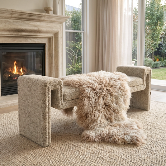 Mongolian Sheepskin Throw - Camel Snow 90cm