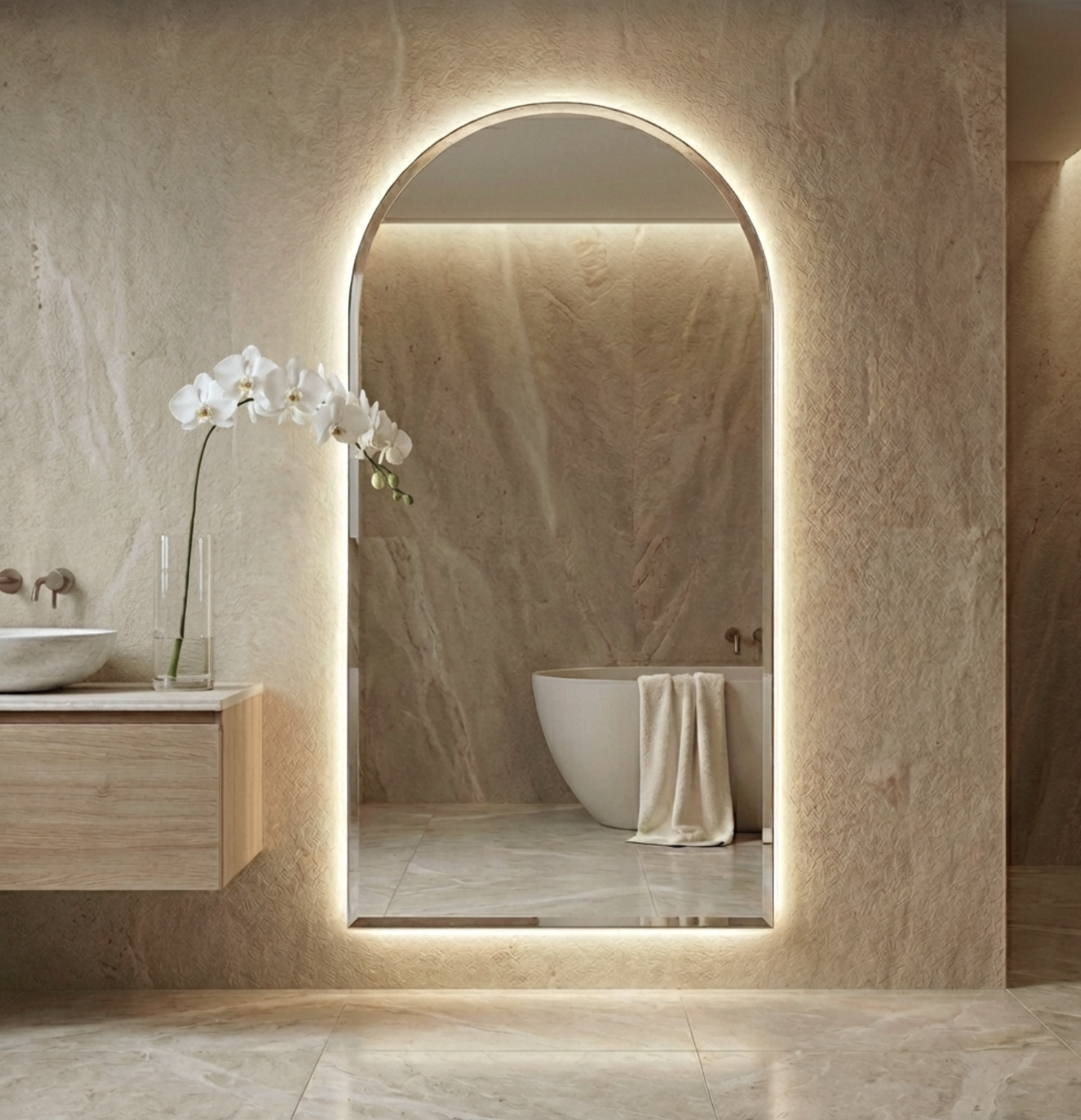 Halo Arched LED Wall Mirror – Backlit Statement Mirror