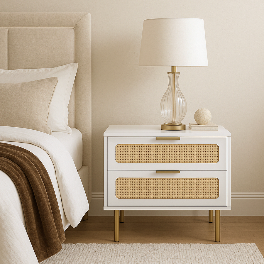 Verona Rattan Bedside Table 2 Drawers