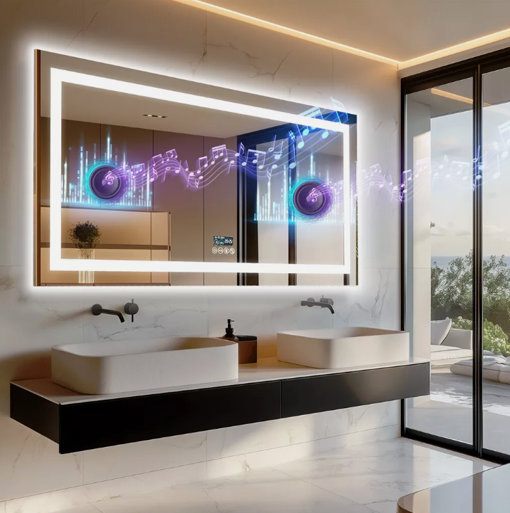 100 x 60cm Rectangle Frameless LED Bathroom Bluetooth Mirror – LED illuminated bathroom mirror by Interior Ave