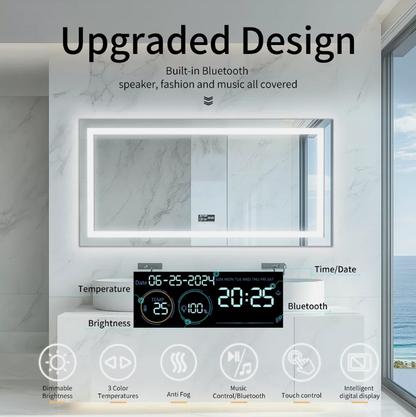 100 x 60cm Rectangle Frameless LED Bathroom Bluetooth Mirror – LED illuminated bathroom mirror by Interior Ave