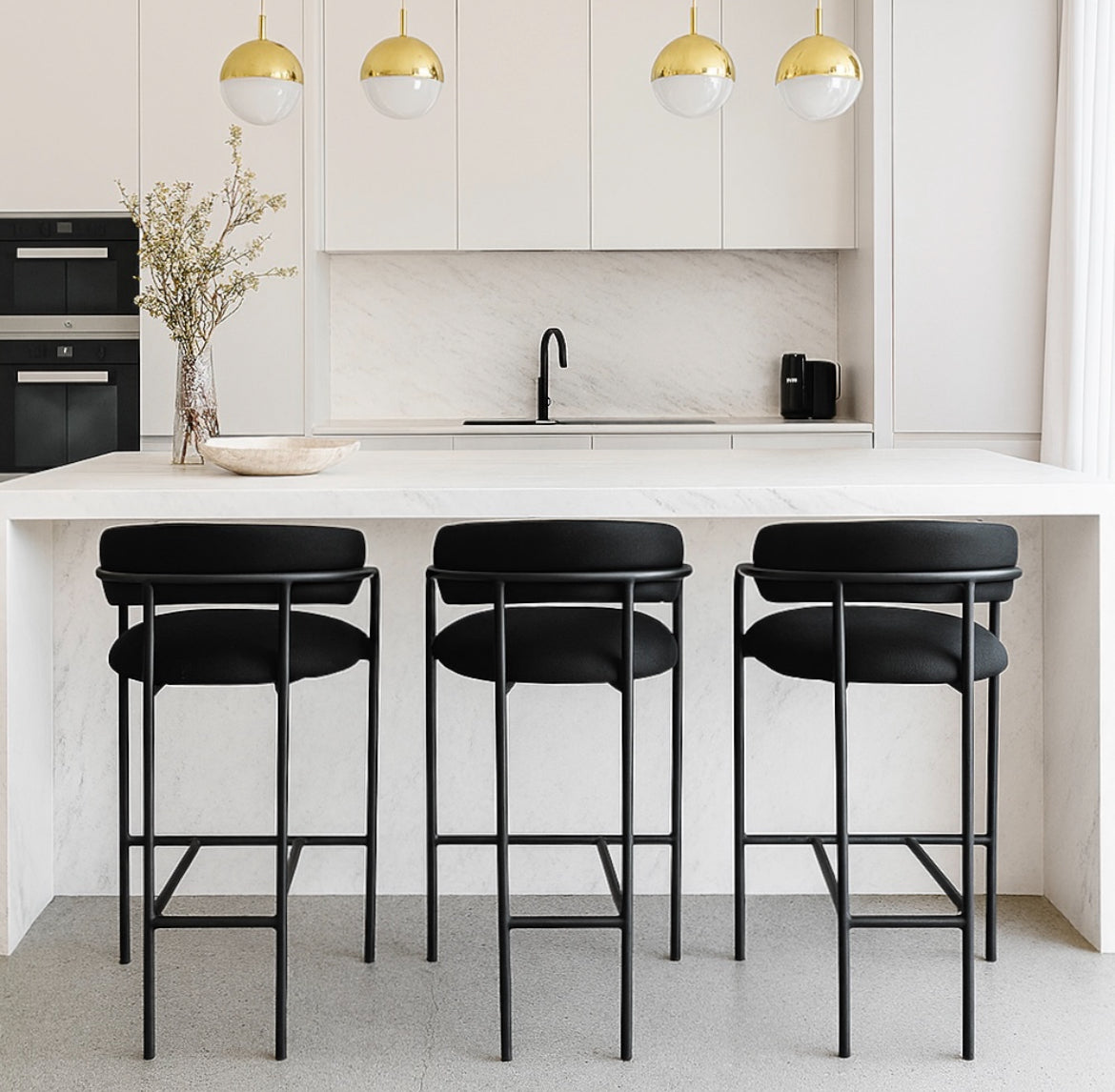 Allegra Velvet Bar Stool - Black