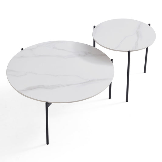 BIANCO NESTED COFFEE TABLE SET - WHITE MARBLE STONE