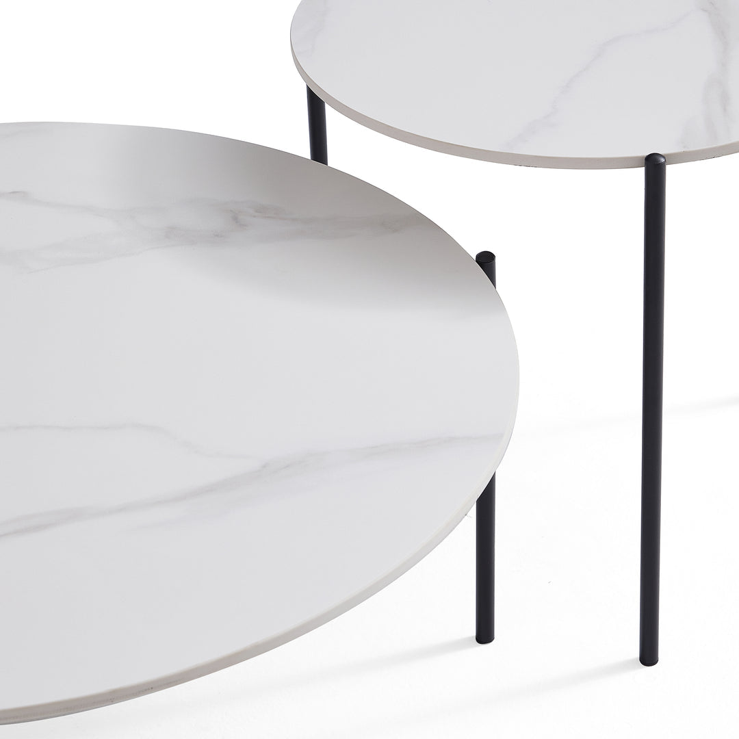 BIANCO NESTED COFFEE TABLE SET - WHITE MARBLE STONE