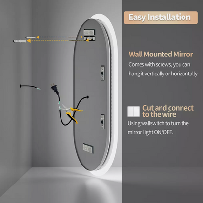 50 x 80cm Oval LED Bathroom Mirror - Bluetooth