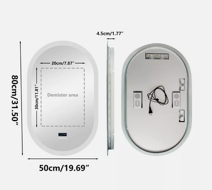 50 x 80cm Oval LED Bathroom Mirror - Bluetooth