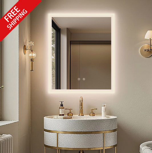 50 x 70cm Rectangle Frameless LED Bathroom Mirror – LED illuminated bathroom mirror by Interior Ave