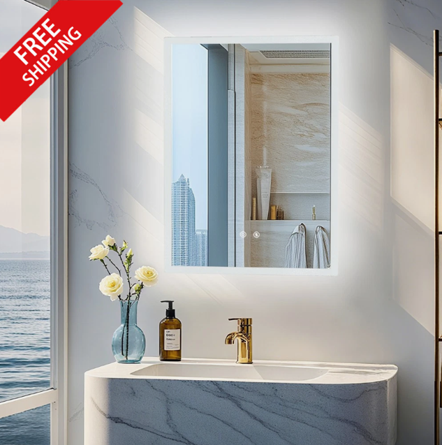 50 x 60cm Rectangle Frameless LED Bathroom Mirror – LED illuminated bathroom mirror by Interior Ave