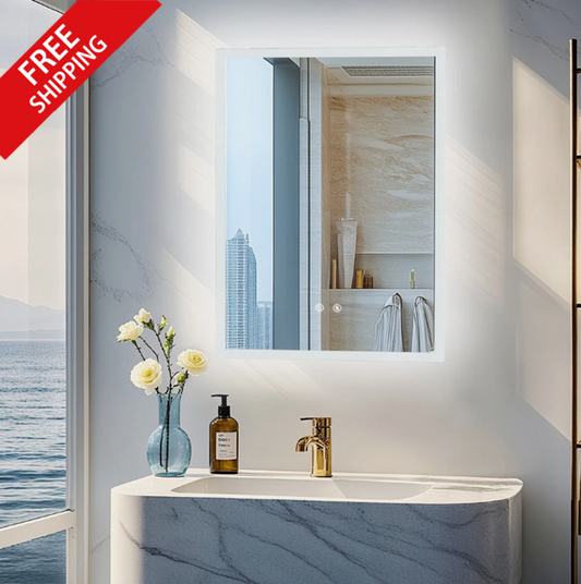 50 x 60cm Rectangle Frameless LED Bathroom Mirror – LED illuminated bathroom mirror by Interior Ave