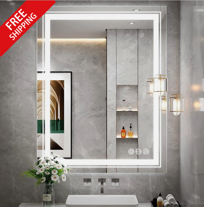 50 x 70cm Rectangle Frameless LED Bathroom Mirror – LED illuminated bathroom mirror by Interior Ave