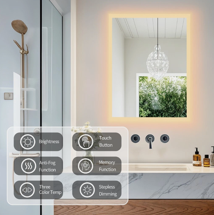 60 x 80cm Rectangle Frameless LED Bathroom Mirror – LED illuminated bathroom mirror by Interior Ave