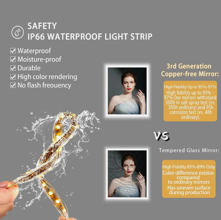 50 x 60cm Rectangle LED Bathroom Mirror