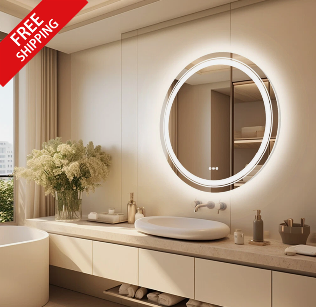 90cm Round Frameless LED Bathroom Mirror – LED illuminated bathroom mirror by Interior Ave