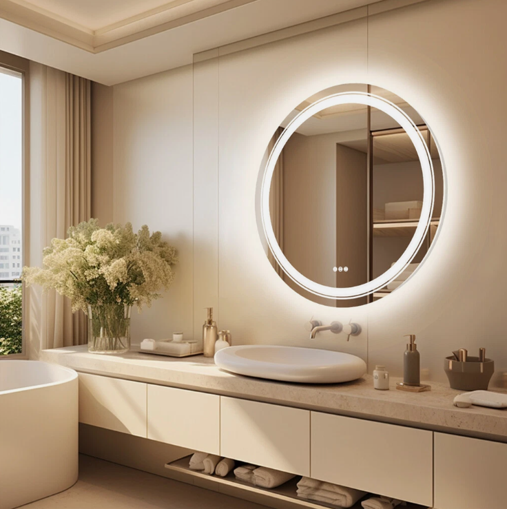 90cm Round Frameless LED Bathroom Mirror – LED illuminated bathroom mirror by Interior Ave