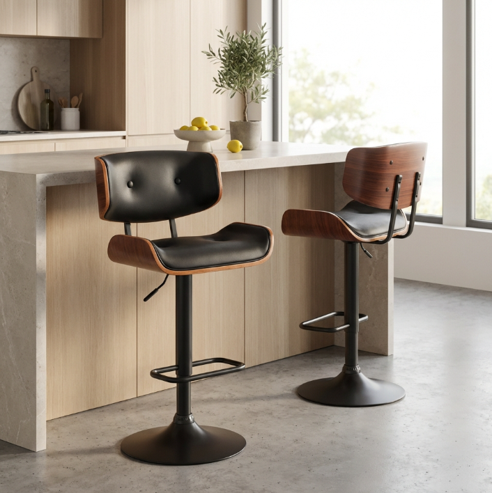 Jasper Walnut Kitchen Bar Stool - Black - Set of Two – modern bar stool by Interior Ave