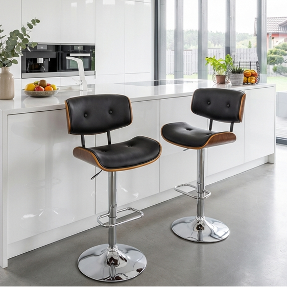 Jasper Walnut Kitchen Bar Stool - Black - Set of Two – modern bar stool by Interior Ave