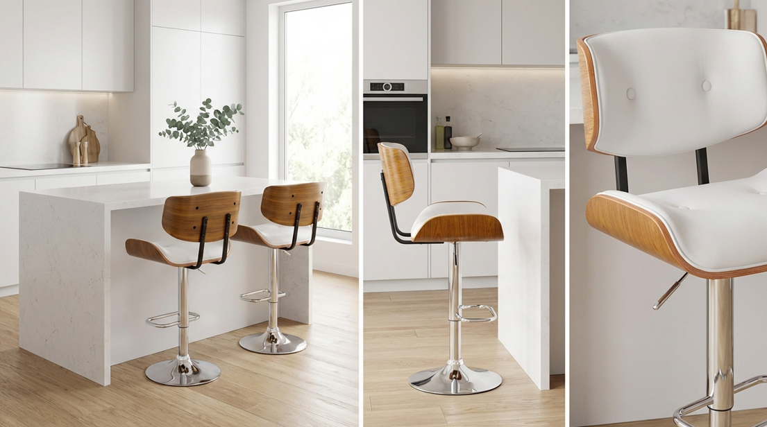 Jasper Walnut Bar Stool - White - Set of Two – modern bar stool by Interior Ave