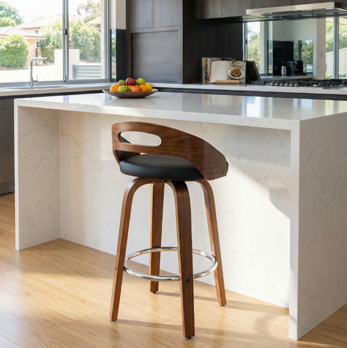 Kivo Bar Stool - Black & Walnut Wood - Set of Two – modern bar stool by Interior Ave