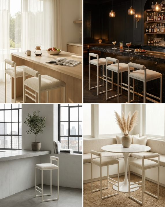 La Maison Boucle Bar Stool - White Boucle | Designer Bar Stool by Interior Ave