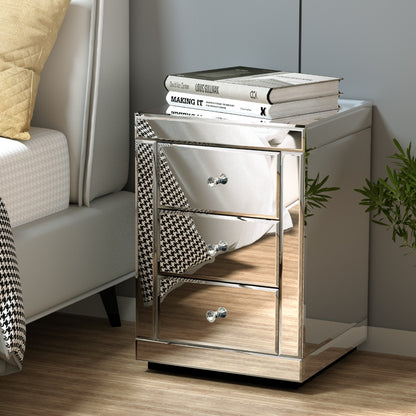 Crystal Mirrored Bedside Table - Silver
