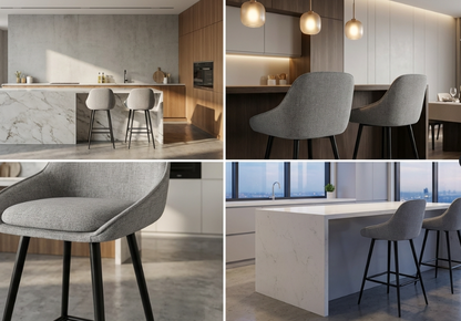 Metro Grey bar stool with curved backrest and black metal legs – Metro by Interior Ave