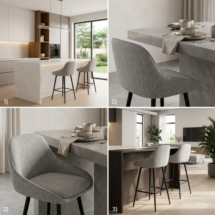 Metro Grey bar stool with curved backrest and black metal legs – Metro by Interior Ave