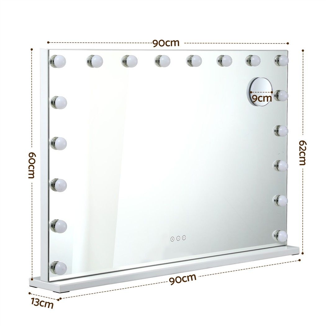 Hollywood Lux XL LED makeup mirror 90cm side view showing depth, base construction and wall-mount bracket