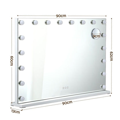 Hollywood Lux XL LED makeup mirror 90cm side view showing depth, base construction and wall-mount bracket
