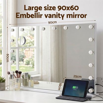 Hollywood Lux XL LED makeup mirror 90cm colour temperature comparison showing warm, neutral and cool LED modes