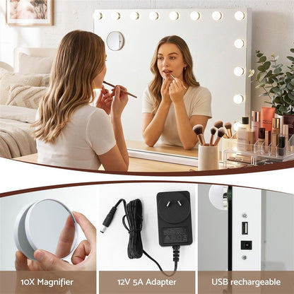 Hollywood Lux XL LED makeup mirror 90cm with 10x magnifying spot mirror attached