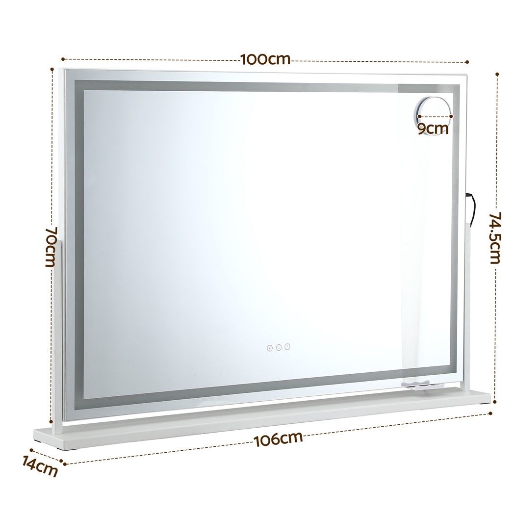Makeup Pro XL LED vanity mirror 100cm showing rear panel, swivel base and USB charging port detail