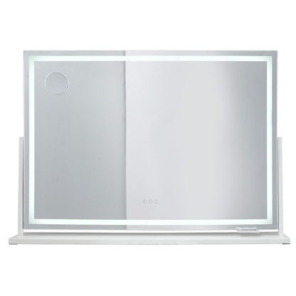 Makeup Pro XL LED vanity mirror 100cm with 10x magnifying spot mirror attached and phone holder in use