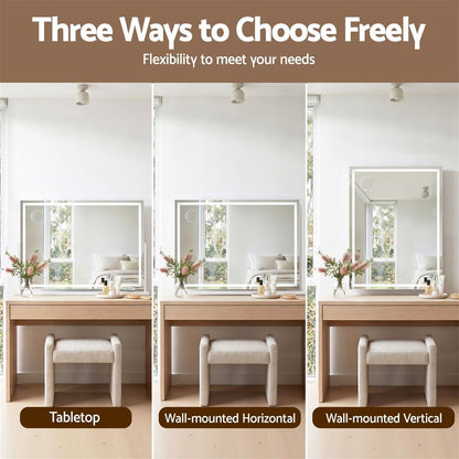 Makeup Pro XL LED vanity mirror 100cm dimension diagram showing 100cm x 70cm mirror surface and overall product dimensions