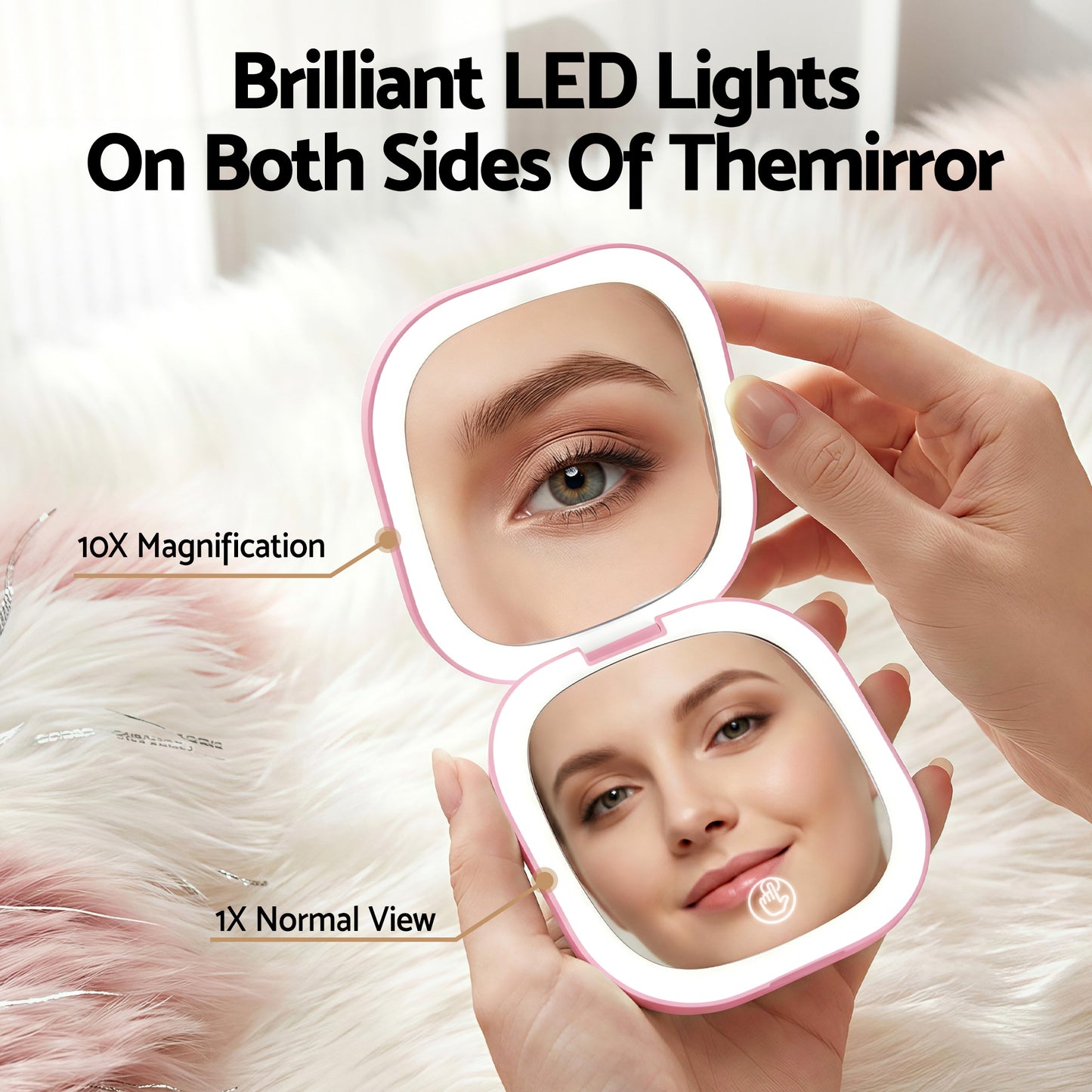 Aura LED Compact Mirror - Pink