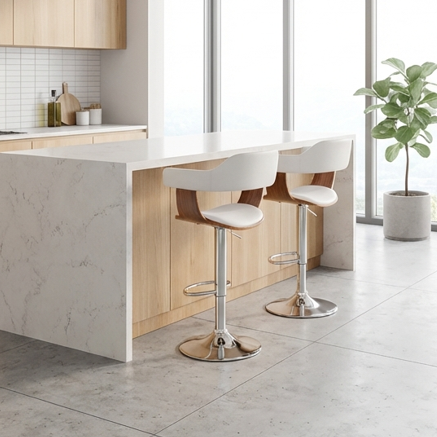 Mulan Walnut Padded Bar Stool - White - Set of Two – modern bar stool by Interior Ave