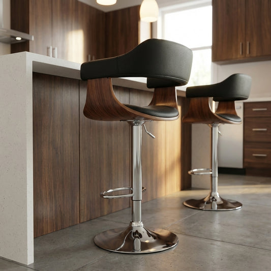 Mulan Walnut Padded Bar Stool - Black - Set of Two – modern bar stool by Interior Ave