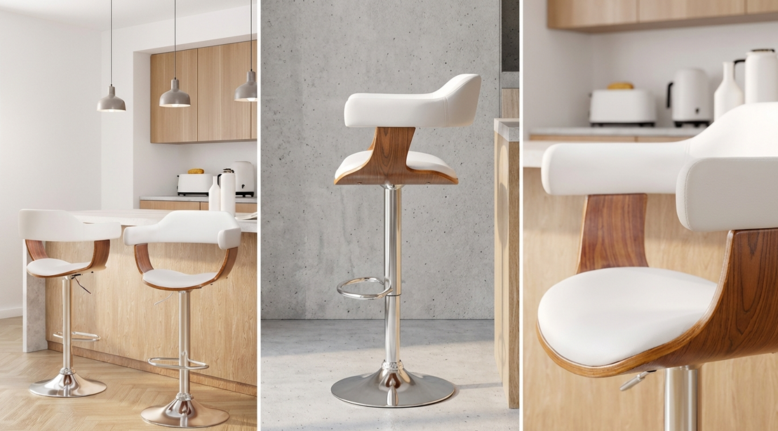 Mulan Walnut Padded Bar Stool - White - Set of Two – modern bar stool by Interior Ave