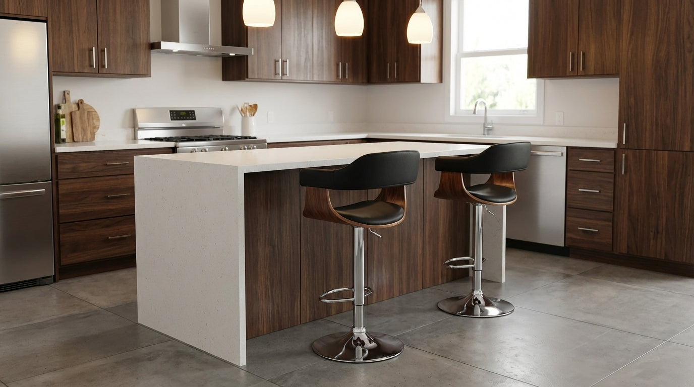 Mulan Walnut Padded Bar Stool - Black - Set of Two – modern bar stool by Interior Ave