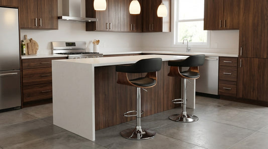 Mulan Walnut Padded Bar Stool - Black - Set of Two – modern bar stool by Interior Ave