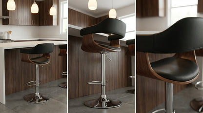 Mulan Walnut Padded Bar Stool - Black - Set of Two – modern bar stool by Interior Ave