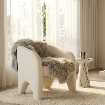 Nova Sculptural Accent Chair – White Chenille Armchair with Curved Modern Form