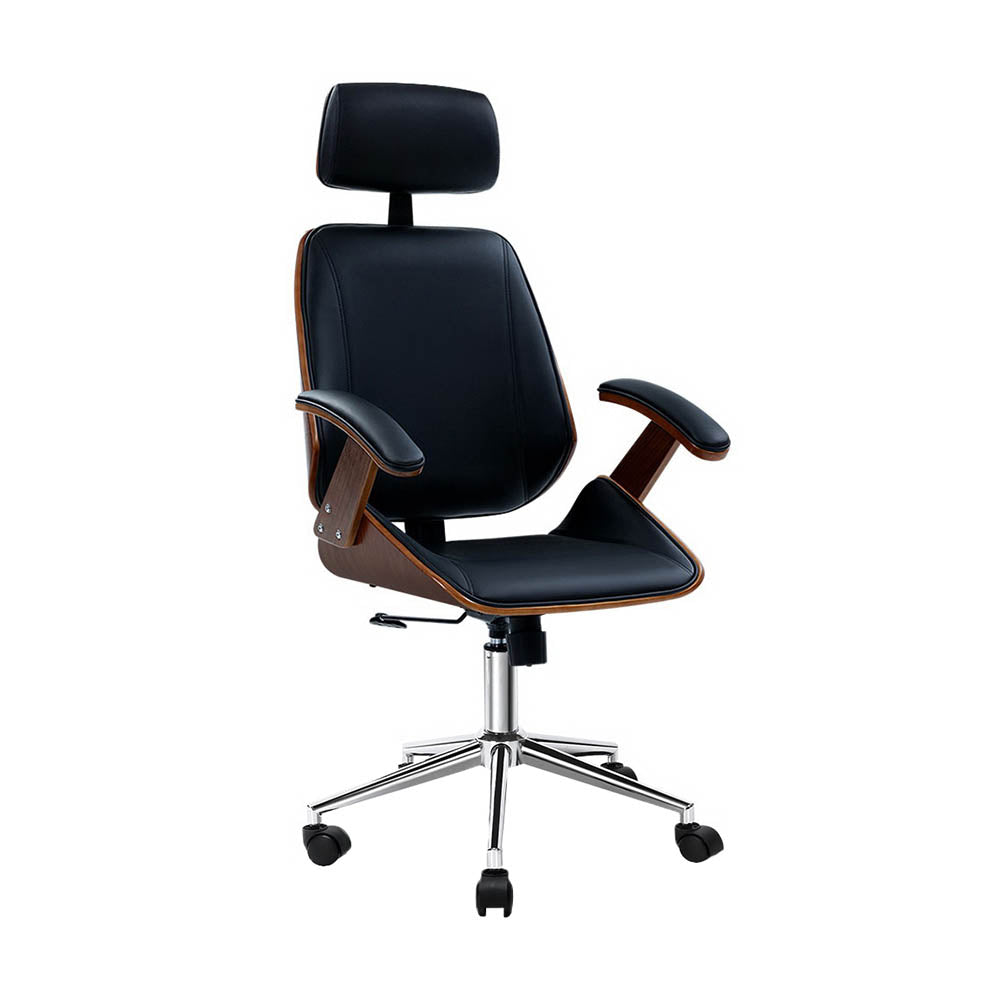 Ashby Executive Office Chair – Walnut Frame & Black Leather